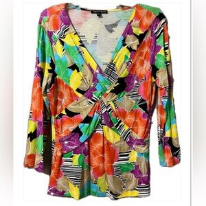 CABLE & GAUGE Floral Print Knit Top  SZ L
